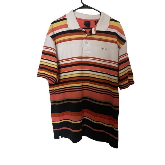 Kani Gold Mens Multi-Color Striped Short-Sleeve Polo Shirt Extra Large - Picture 1 of 12